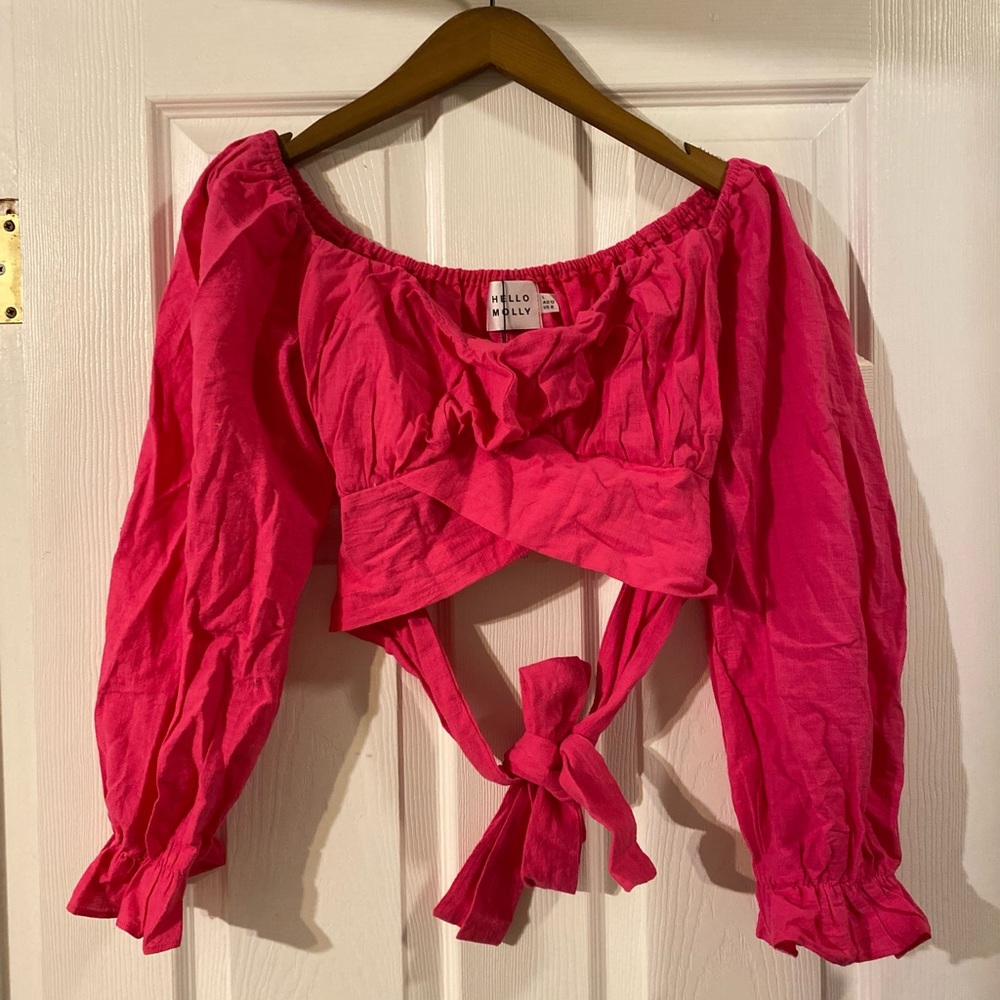 Hello Molly Bright Pink Wrap Crop Top